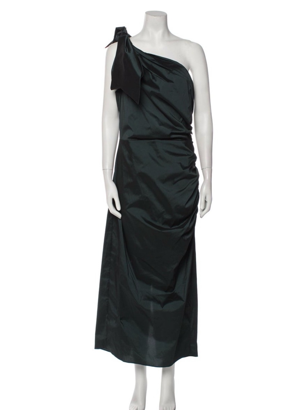 Veronica Beard One-Shoulder Green Evening Dress with Bow Detail